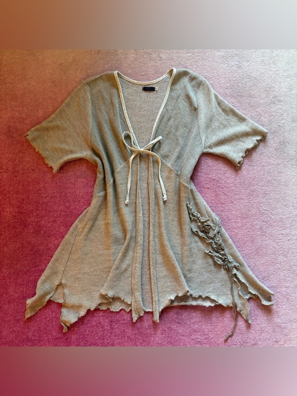 y2k beige whimsy tie front cardigan